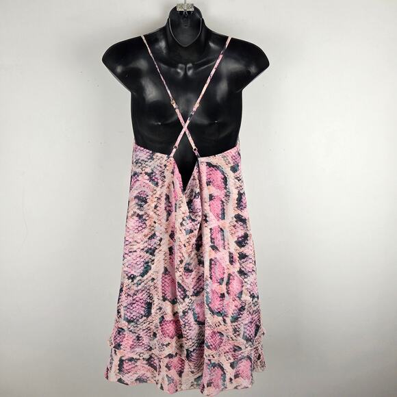 Show Me Your Mumu Christy Mini Dress Large Pink Python Spaghetti Strap‎ Festival - Picture 6 of 8